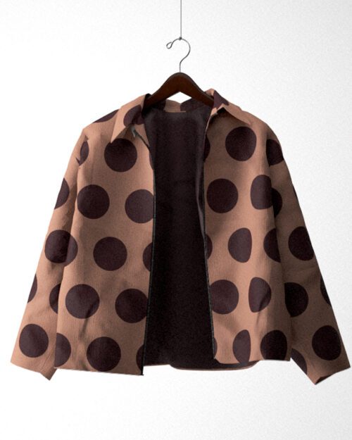 Premium polka dot denim jacket for men India - brown cotton denim with white polka dots, party wear jacket