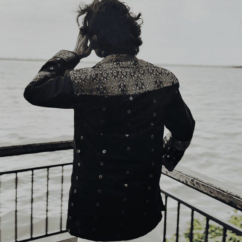 Custom Repurposed Kasavu Saree Shirt - Image 3