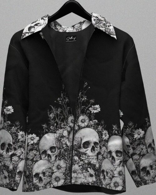 black halloween jacket product image, zipper-front minimalist black jacket