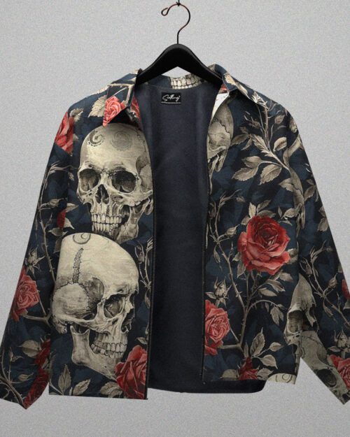 Skull print jacket with open front and bell sleeves