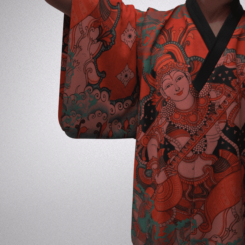 Traditional Kerala ethnic shirt with authentic temple mural artwork