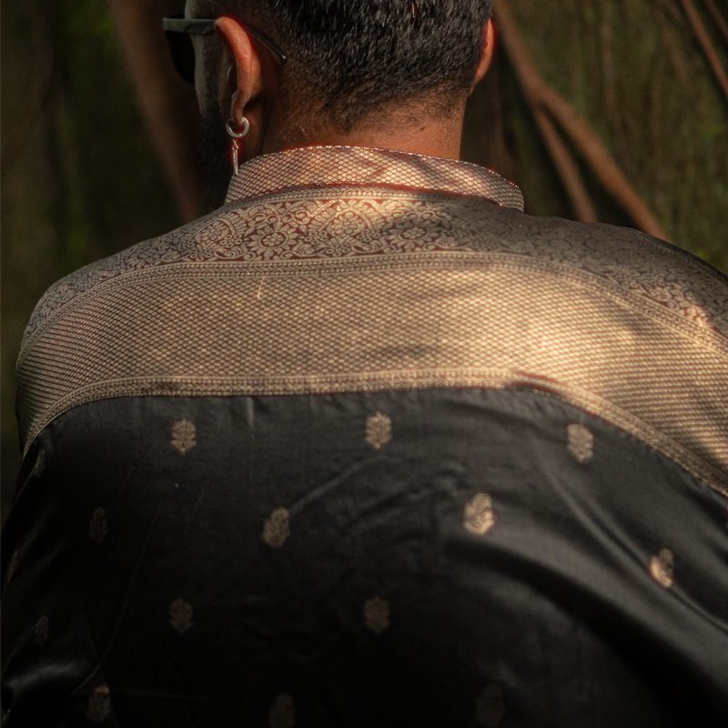 Brocade Black and Maroon Kurta With Mundu Set - Image 4