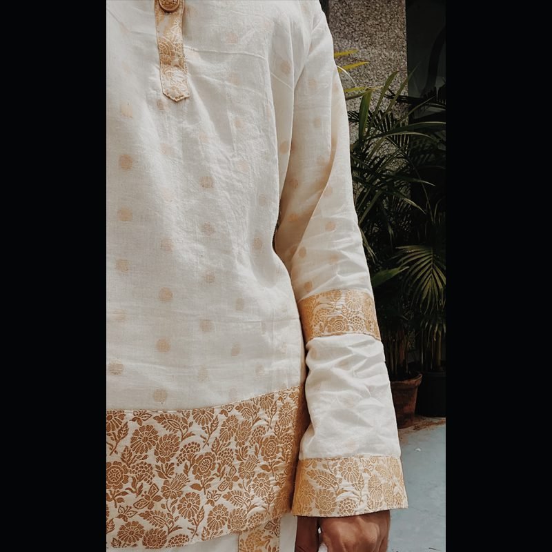 Brocade Kasavu Kurta With Mundu Set - Image 3