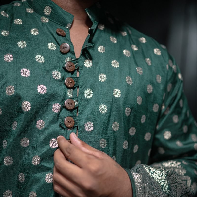 Brocade Green Kurta With Pant Set - Image 5