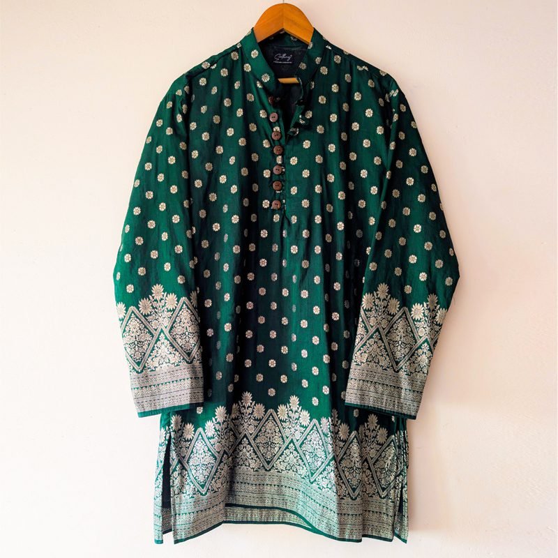 Brocade Green Kurta With Pant Set - Image 3