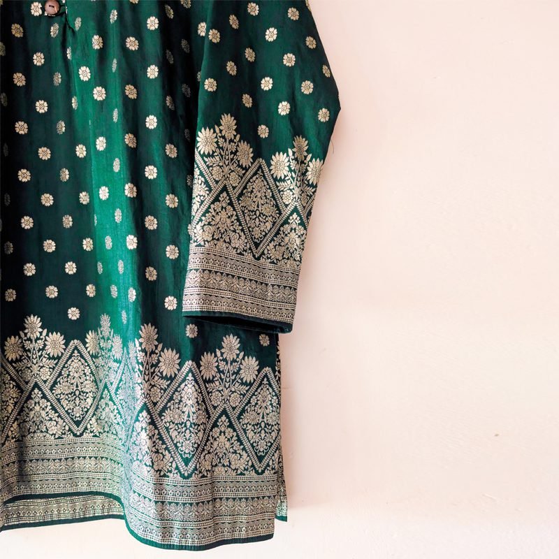 Brocade Green Kurta With Pant Set - Image 4