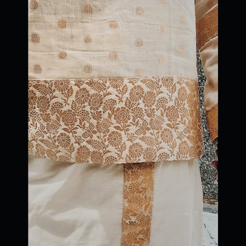 Brocade Kasavu Kurta With Mundu Set - Image 4