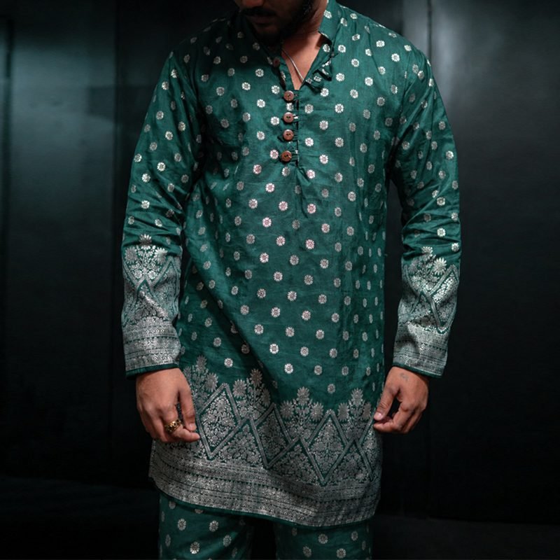 Brocade Green Kurta With Pant Set
