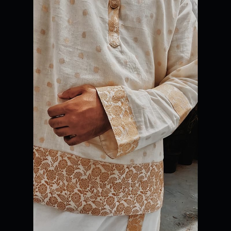 Brocade Kasavu Kurta With Mundu Set