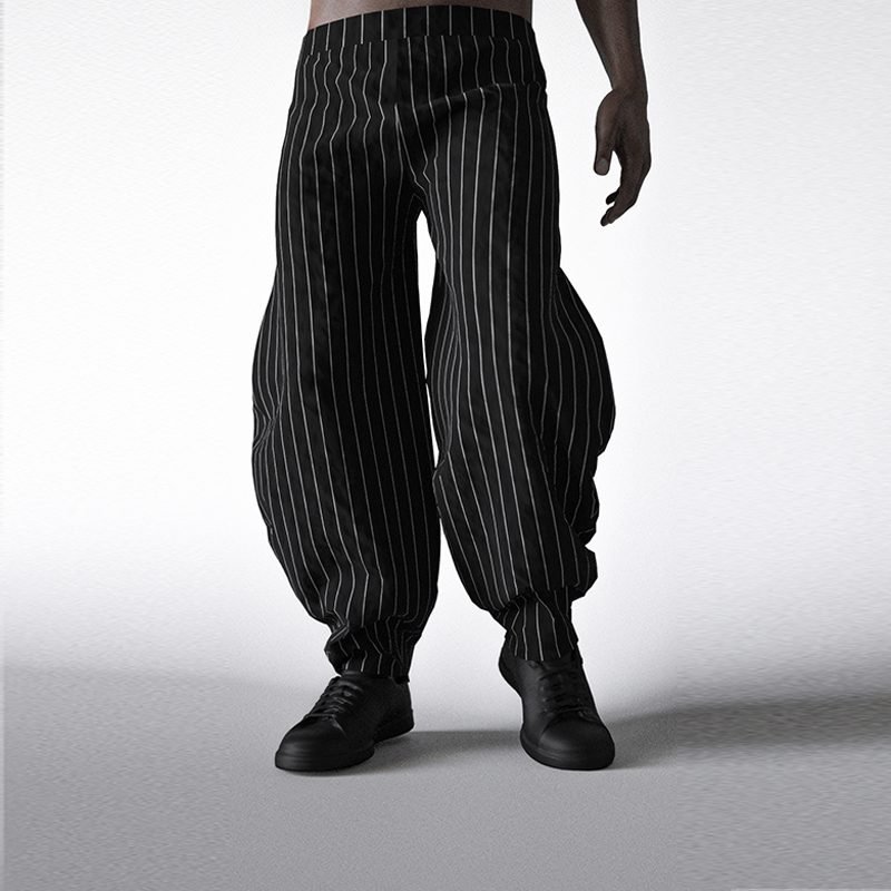 Unisex Black and White Stripe High Waist Barrel Pant